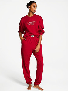 Хлопковая пижама Victoria's Secret 100% Cotton Shine Long Pajama Set (Bordeaux / Rhinestone Logo) (Размер M - Short)